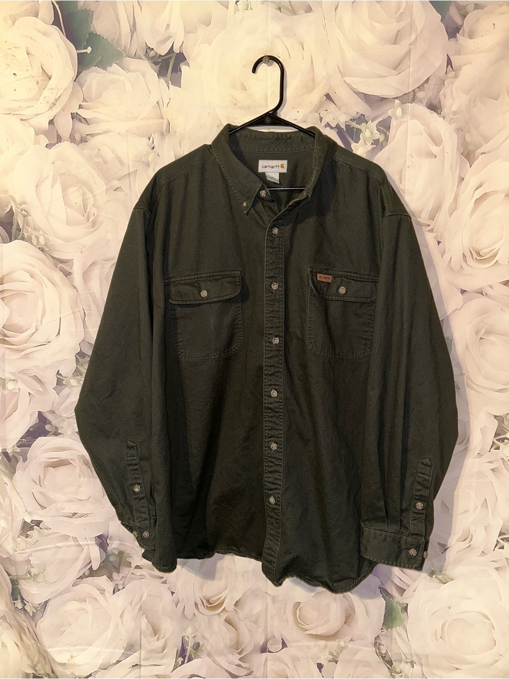 Carhartt Men’s Heavy Duty Button Up Long Sleeve Shirt Cotton Black 2XL